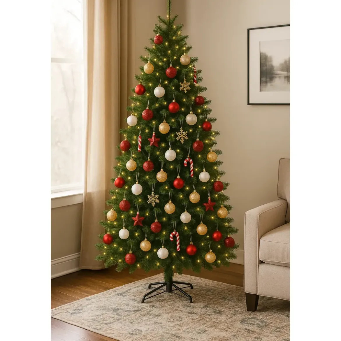 Albero di Natale Altezza 210 cm Ø130 cm Verde PE PVC Rami Realistici