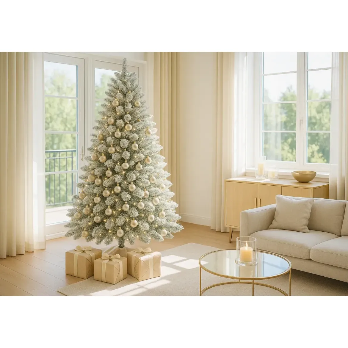 Albero di Natale con Rami Innevati in PVC Effetto Neve Realistico 210 cm
