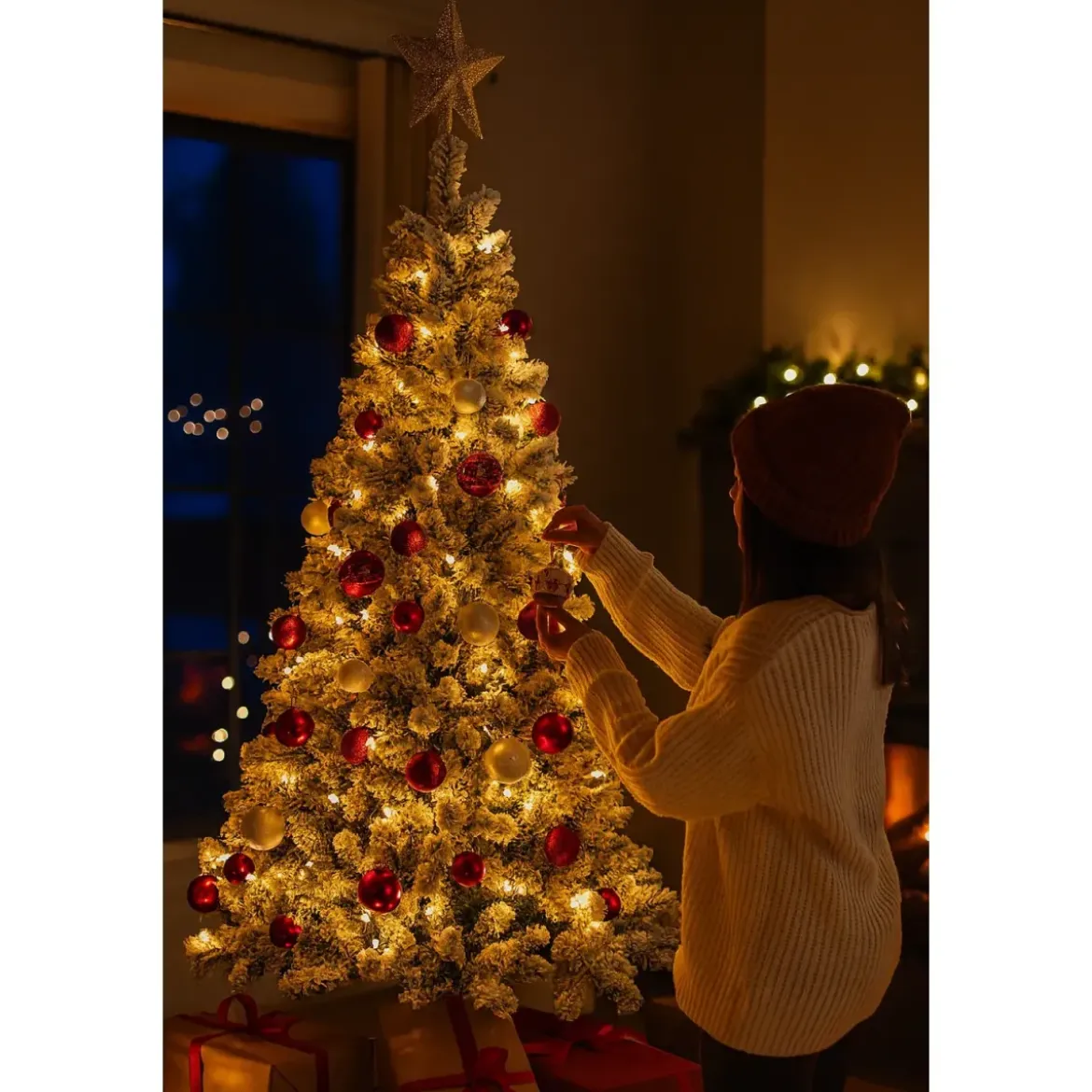 Albero di Natale con Rami Innevati 150 cm in PVC Effetto Neve Realistico
