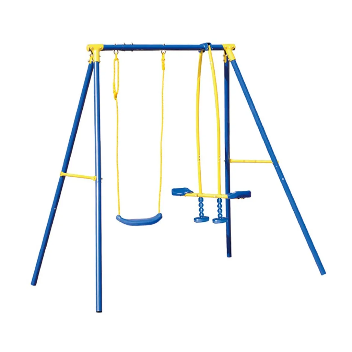 Altalena Cavallino Bambini 3 Posti Seggiolino + Cavalluccio Blu Metallo Alt 182