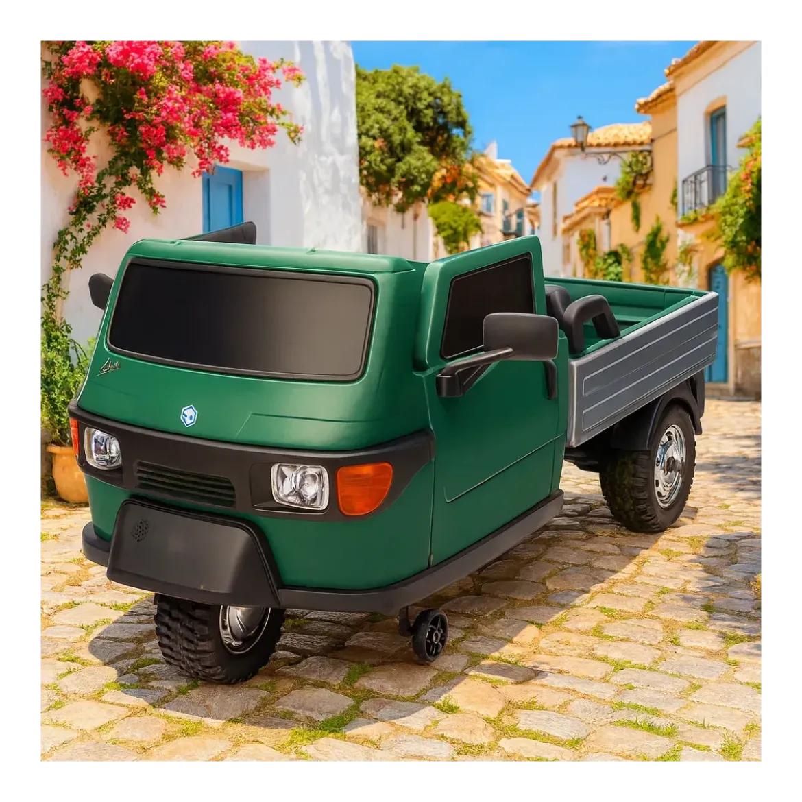 Ape Car Piaggio Elettrica per Bambini Verde con Ruote EVA e Telecomando