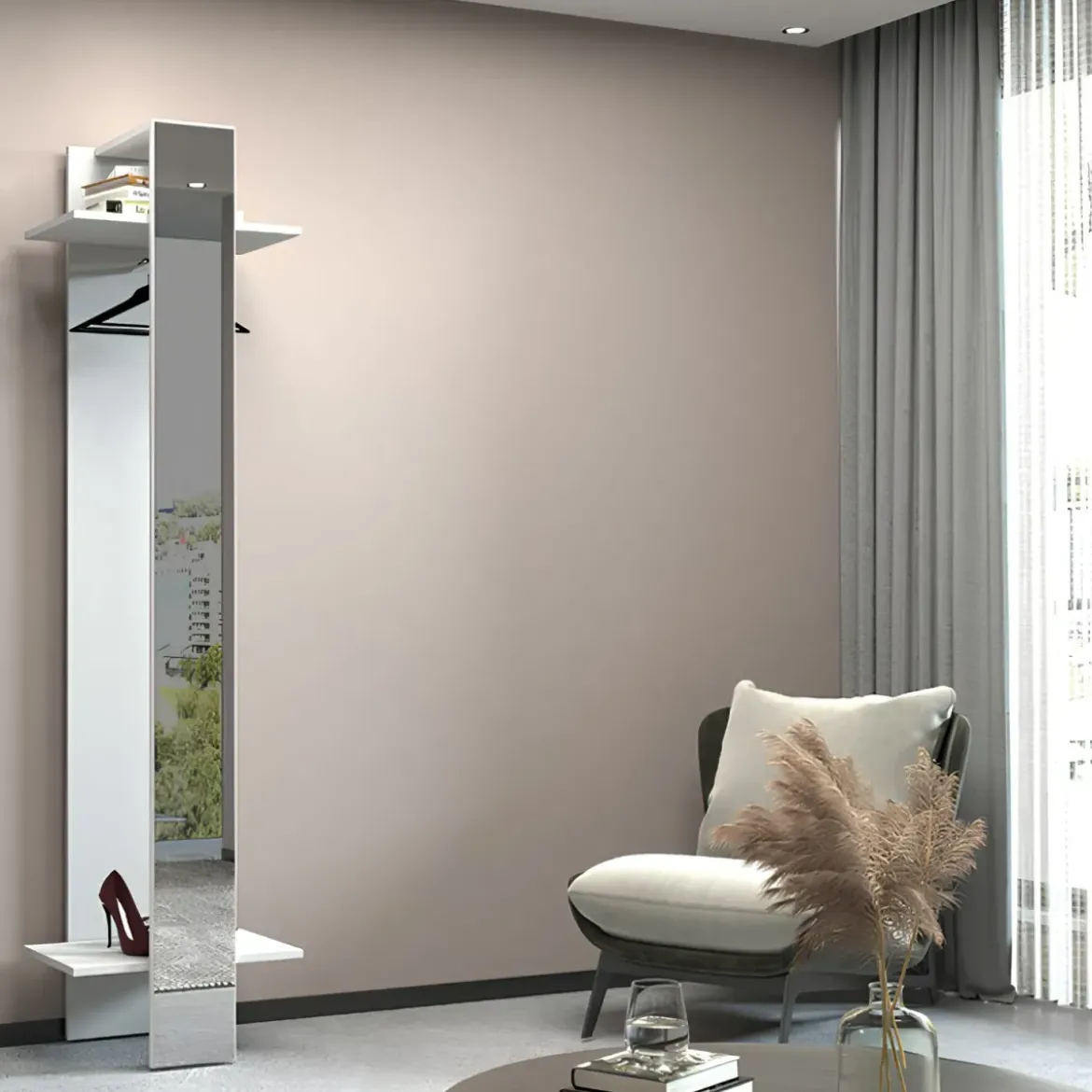 Appendiabiti da Ingresso con Specchio Bianco 2 Ripiani 50x35x191cm
