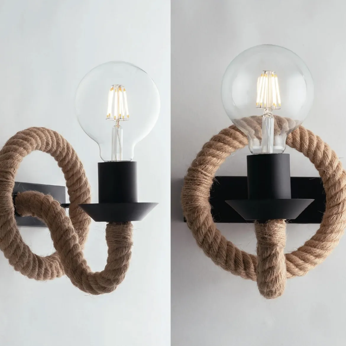Applique da Interno con Corda Naturale Luce a Muro Design Moderno