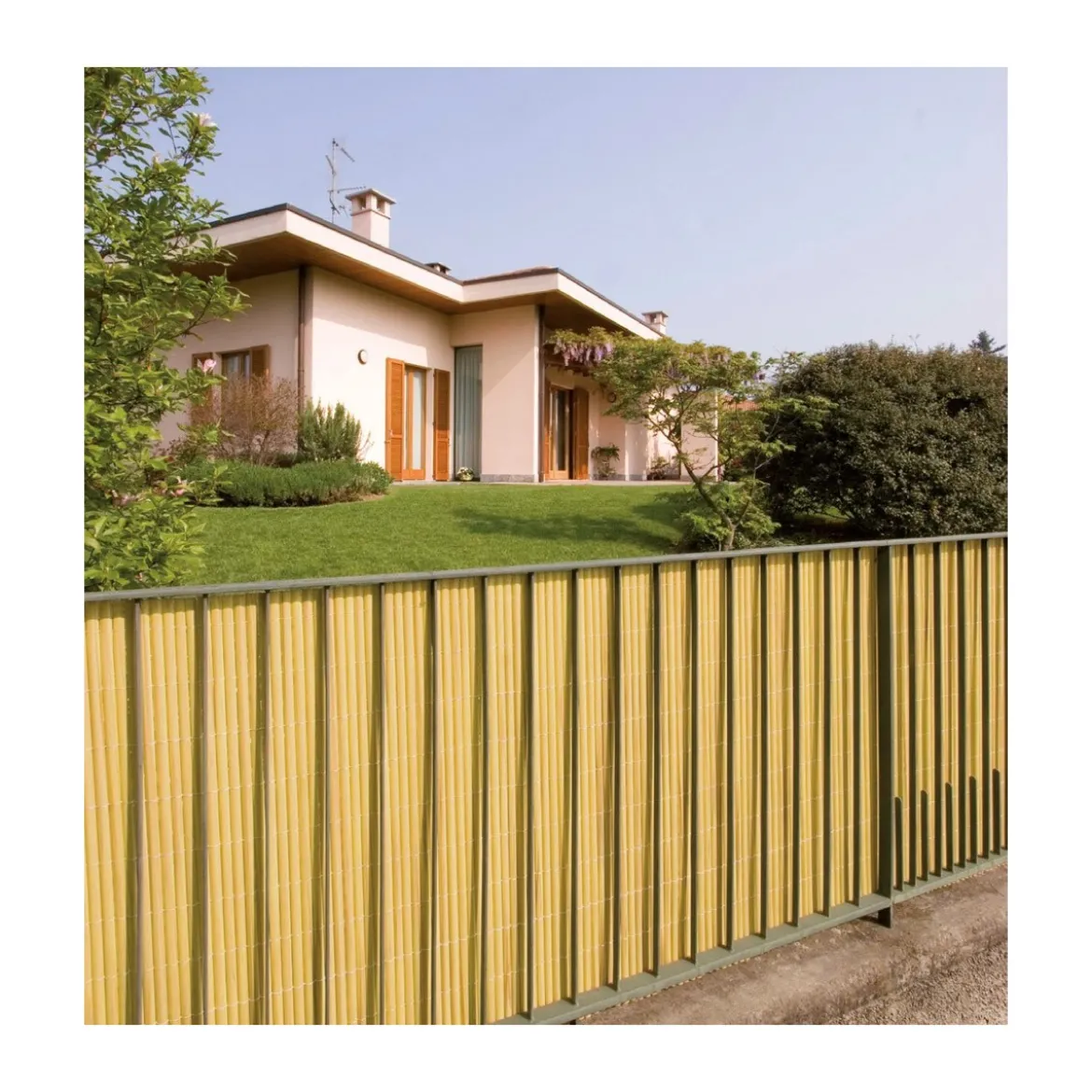 2 Arella Doppia in Bamboo PVC Recinzione 3x1.5 Ombreggiante Bambù Beige Plastica