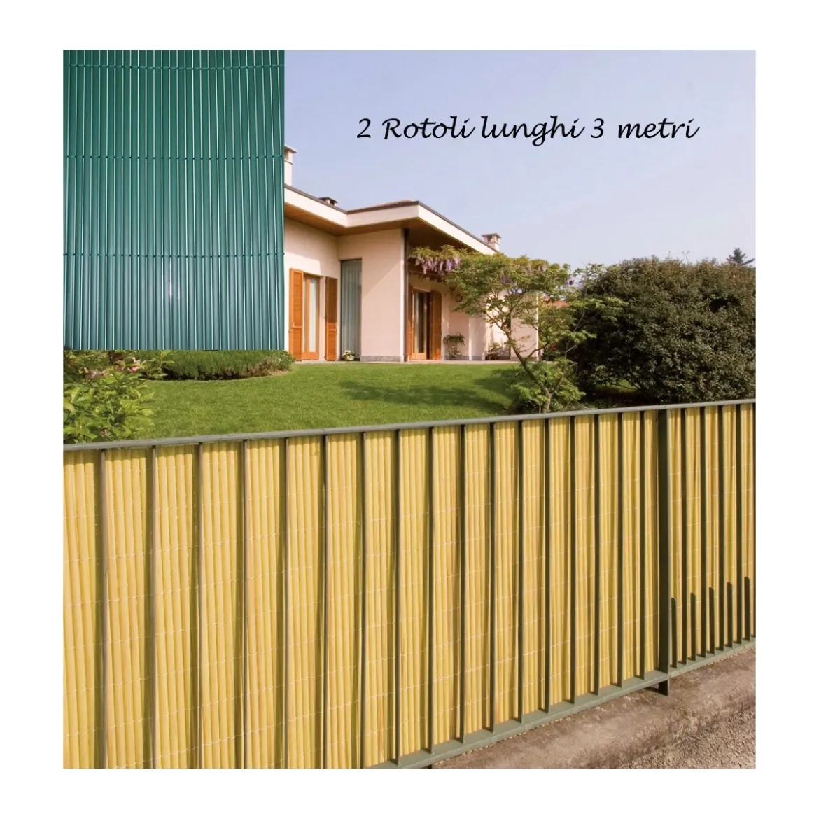 2 Arella Doppia in Bamboo PVC Recinzione 3x1 Ombreggiante Verde Beige Plastica