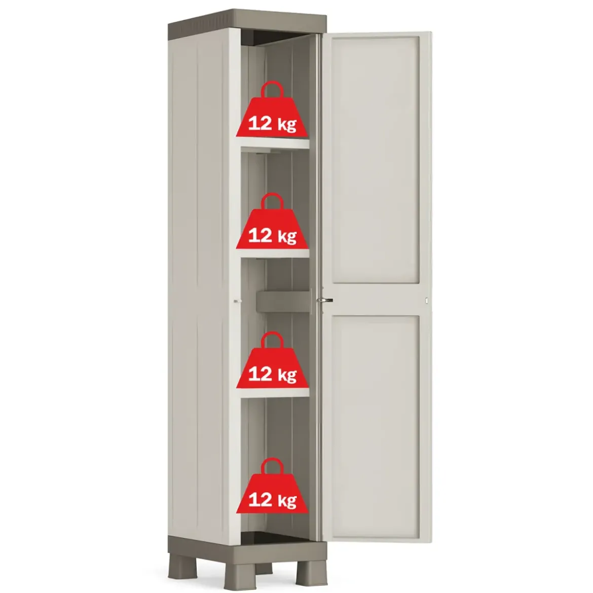 Armadietto in Resina 1 Anta 33x45x182 cm Tortora con Ripiano da Esterno