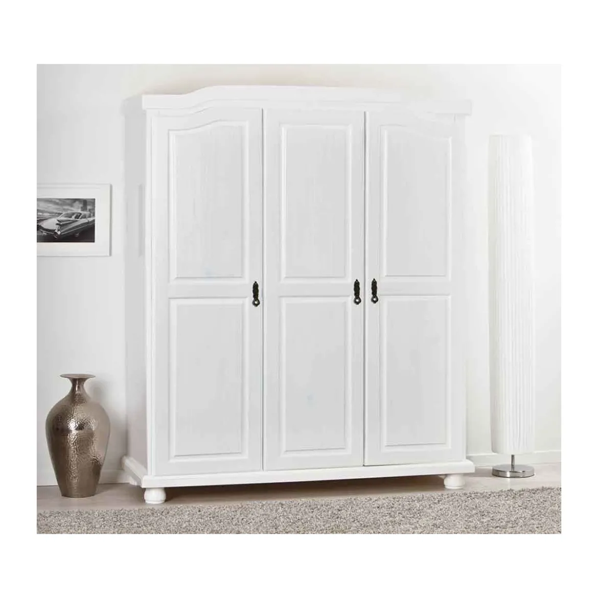 Armadio a 3 Ante Bianco Legno Appendiabiti Mobile Camera Letto Cabina Guardaroba