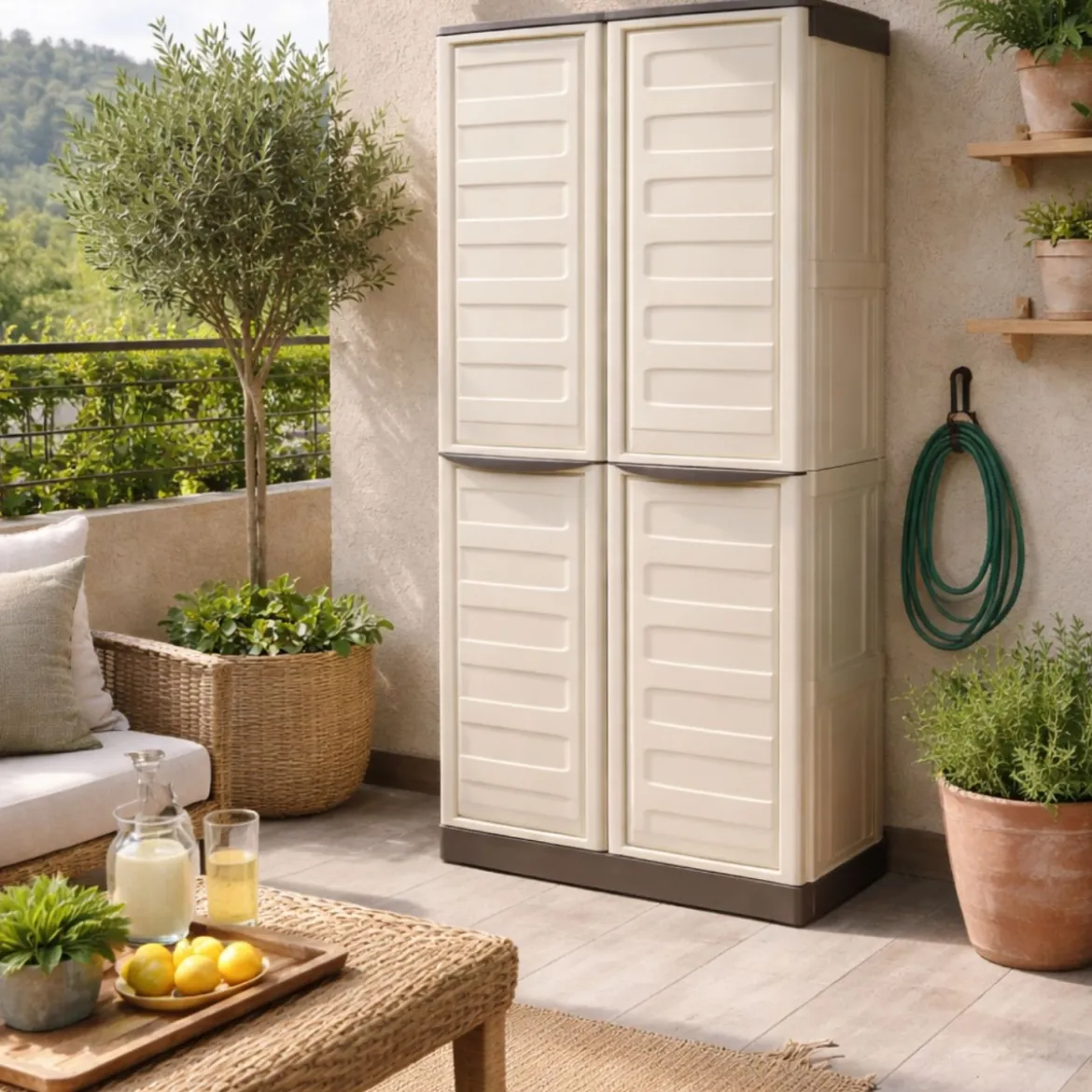 Armadio Alto Porta scope per Esterno Terrazzo Tuttopiani Mobile Ripiani Resina