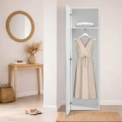 Armadio 1 Anta 190 Mobile con Mensole Design Originale Bianco per Ingresso