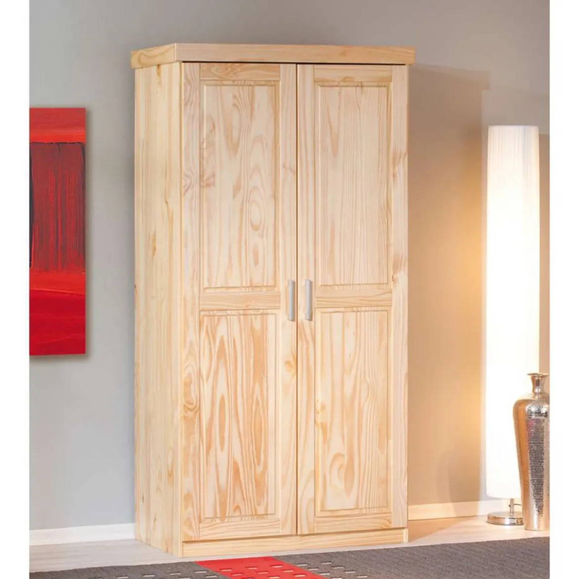 Armadio 2 Ante in Legno Massello Mobile Guardaroba per Camera da Letto