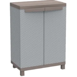 Armadio Basso Esterno in Resina con Ripiani Mobile Rattan da Balcone Giardino