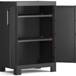 Armadio Basso Garage Keter 2 Ripiani Compatto Nero Balcone Resistente da Esterno
