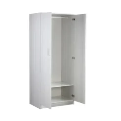 Armadio Bianco 180 2 Ante Appendiabiti Mobile con Ripiano Ufficio Camera Letto