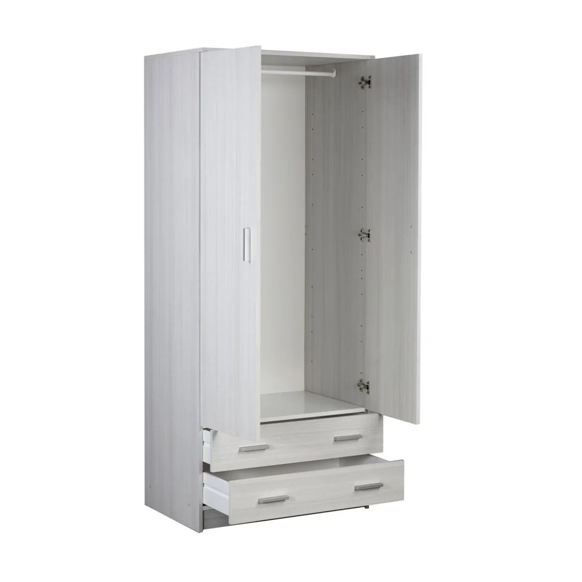 Armadio Bianco 180 h 2 Ante con 2 Cassetti Appendiabiti Mobile Camera da Letto