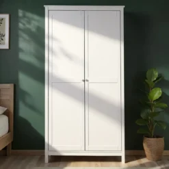 Armadio Camera da Letto 2 Ante con Asta Appendiabiti Legno Bianco