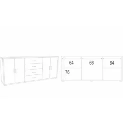 Armadio 200 cm Credenza Cemento Bianco 4 Ante 4 Cassetti Basso in Legno Tv