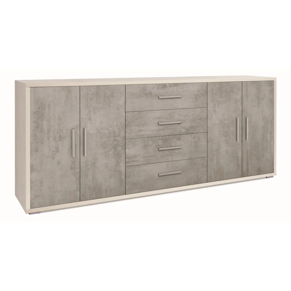 Armadio 200 cm Credenza Cemento Bianco 4 Ante 4 Cassetti Basso in Legno Tv