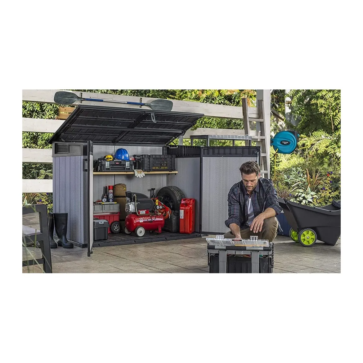 Armadio Keter da Giardino Esterno Rifiuti Officina Biciclette Effetto Legno Box