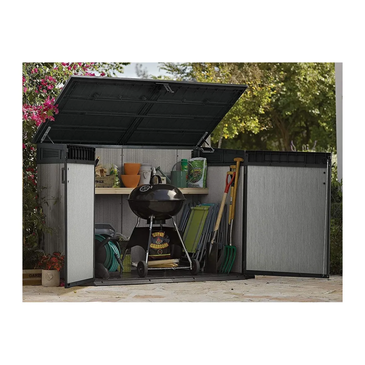 Armadio Keter da Giardino Esterno Rifiuti Officina Biciclette Effetto Legno Box