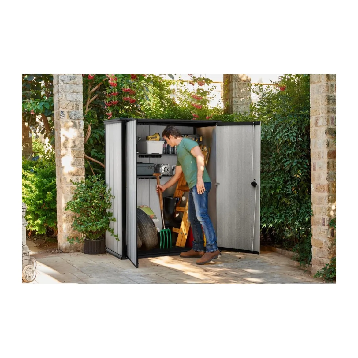 Armadio Keter Esterno Bidoni Rifiuti Biciclette Effetto Legno da Giardino Box