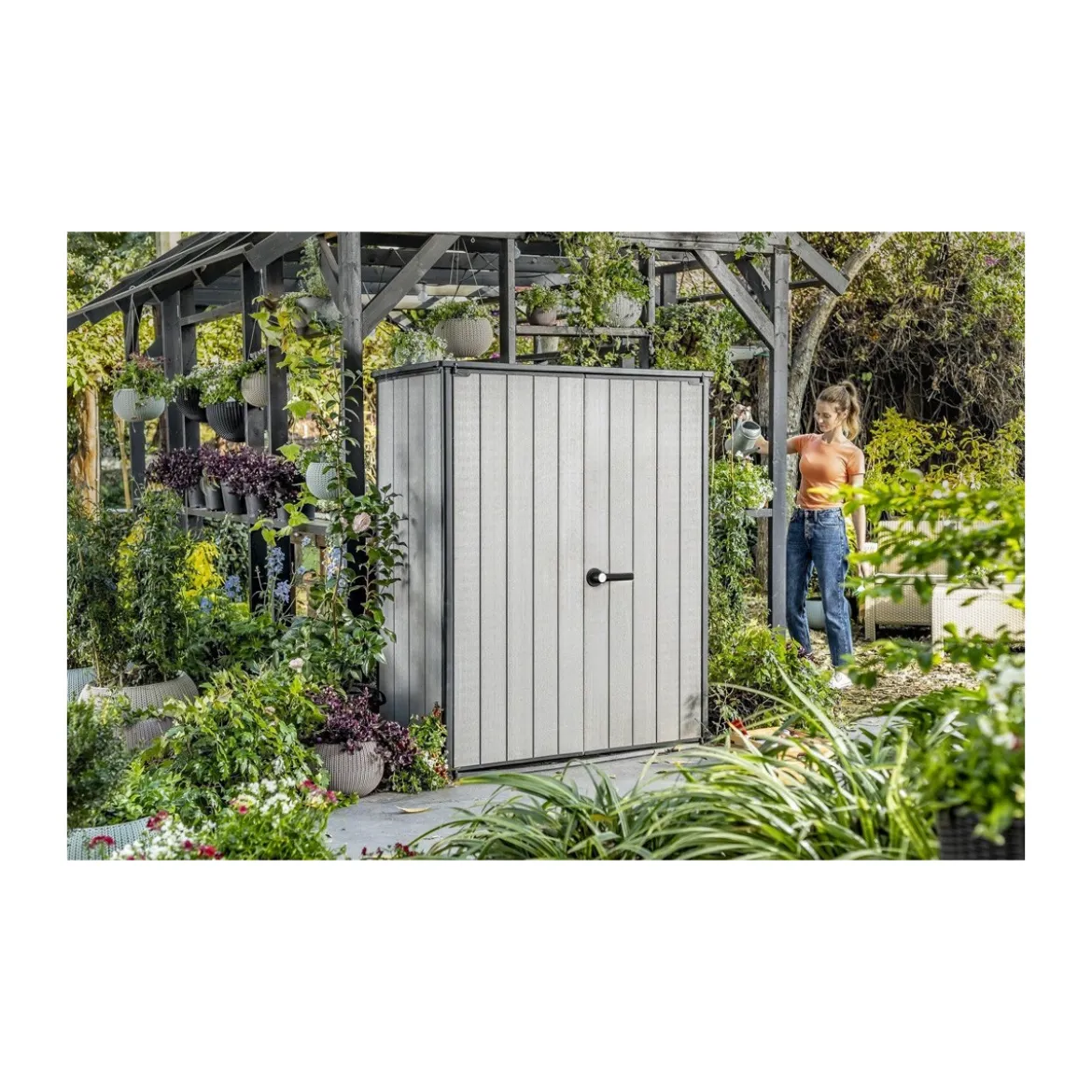 Armadio Keter Esterno Bidoni Rifiuti Biciclette Effetto Legno da Giardino Box