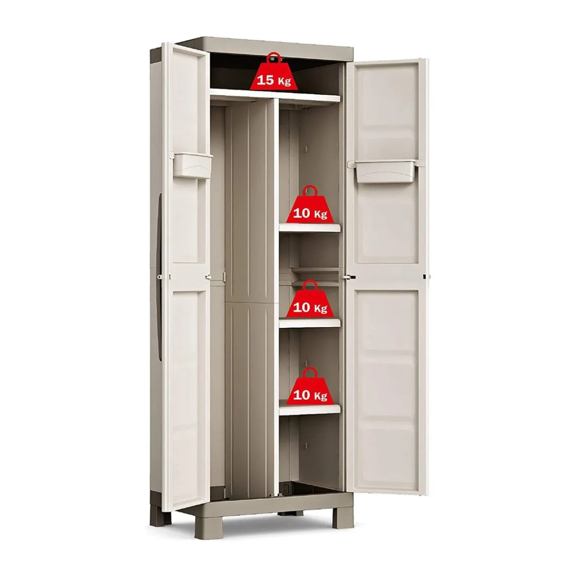 Armadio Keter in Resina Alto da Esterno Tortora Multiuso Portascope Beige 2 Ante