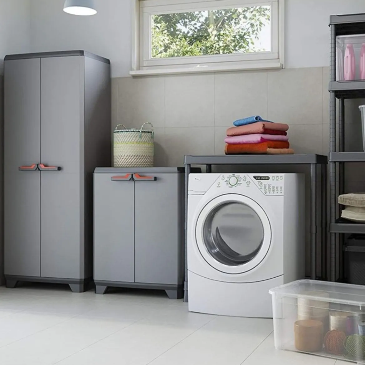 Armadio Keter Resistente Alto Grigio Portascope Componibile con Serratura Patio