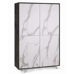 Armadio Ripiani Mobile Credenza 4 Ante Nero Marmo Soggiorno Ingresso