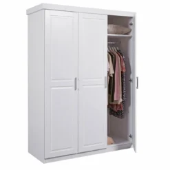 Armadio tre 3 Ante in Legno Mobile Guardaroba Bianco per Camera da Letto