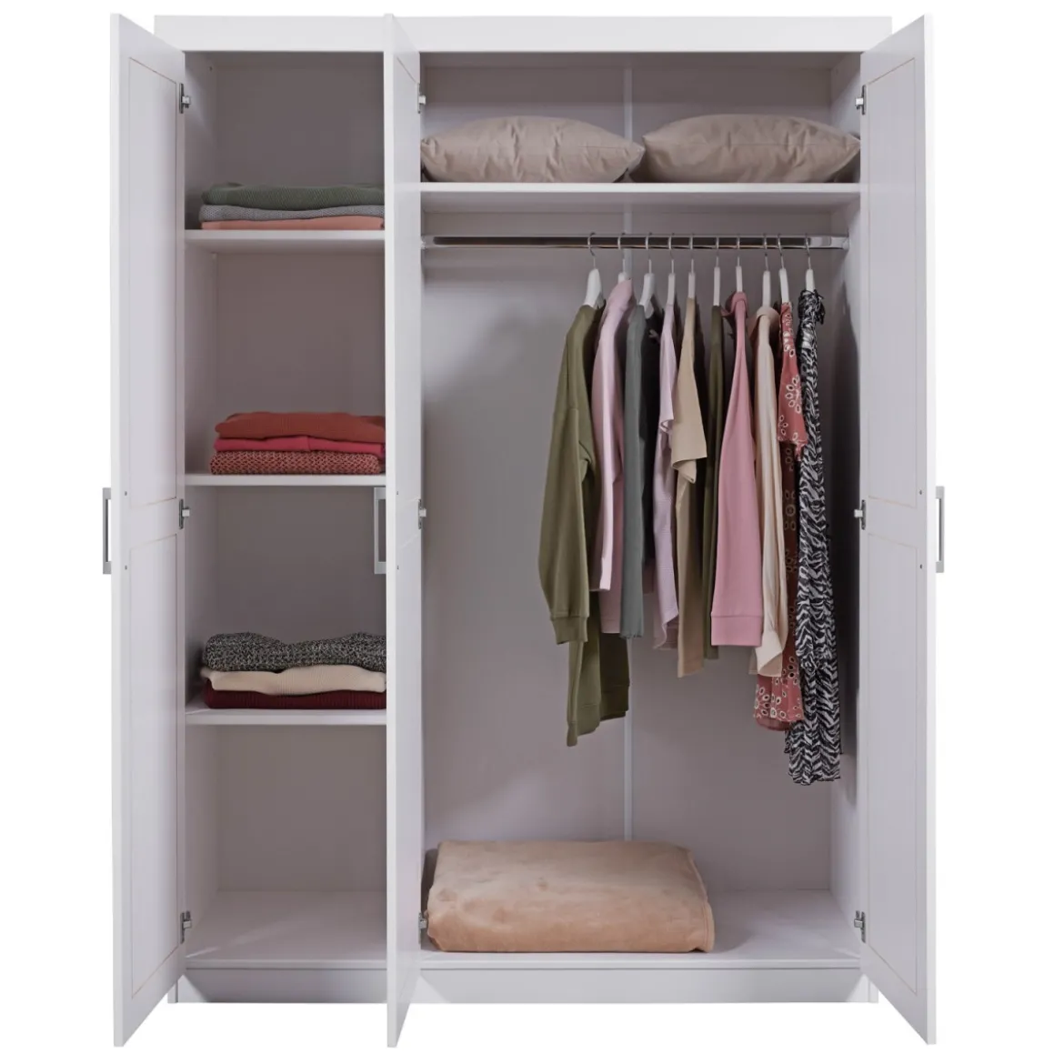 Armadio tre 3 Ante in Legno Mobile Guardaroba Bianco per Camera da Letto