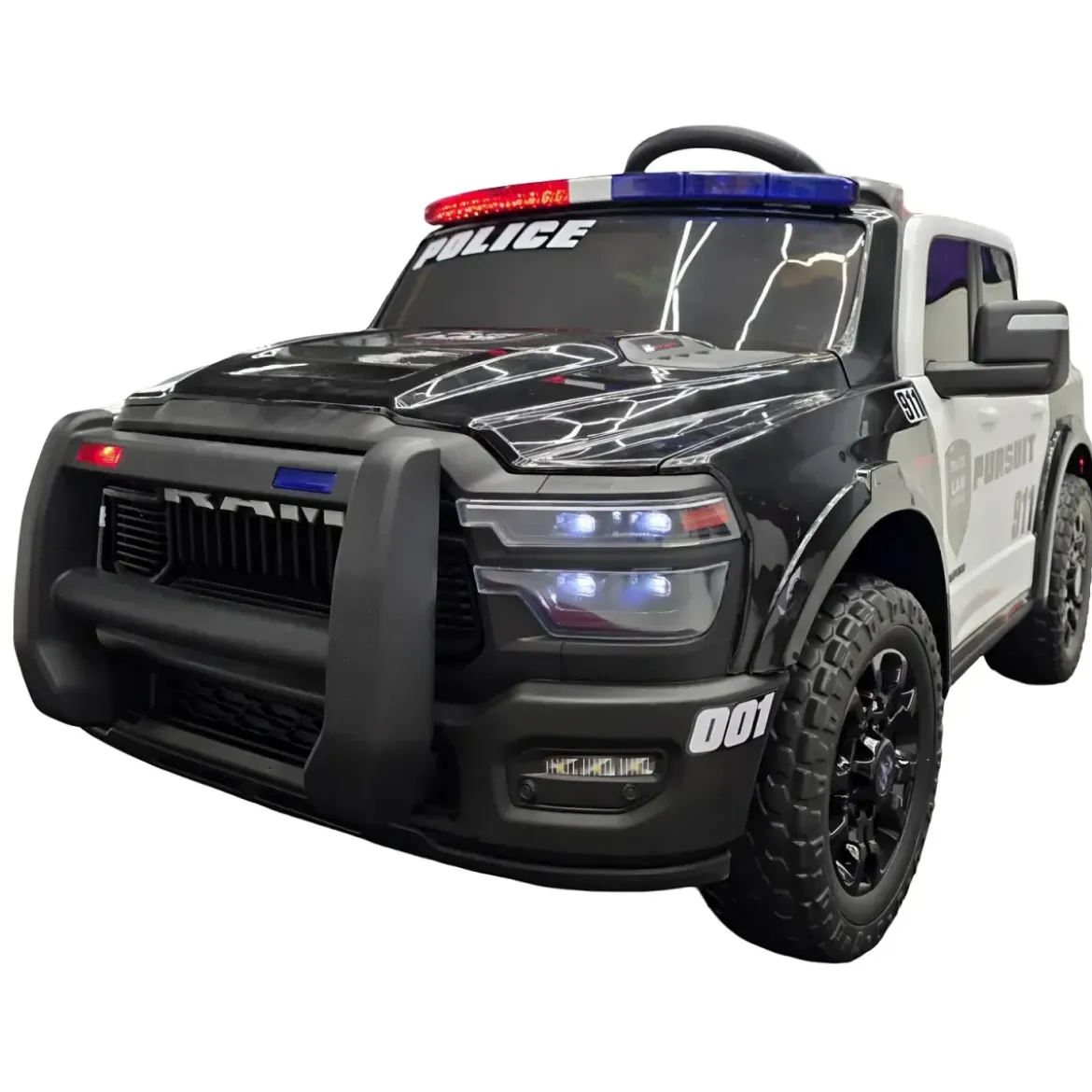 Auto Elettrica Bambini Dodge RAM Polizia 12V Nero Sirene Telecomando