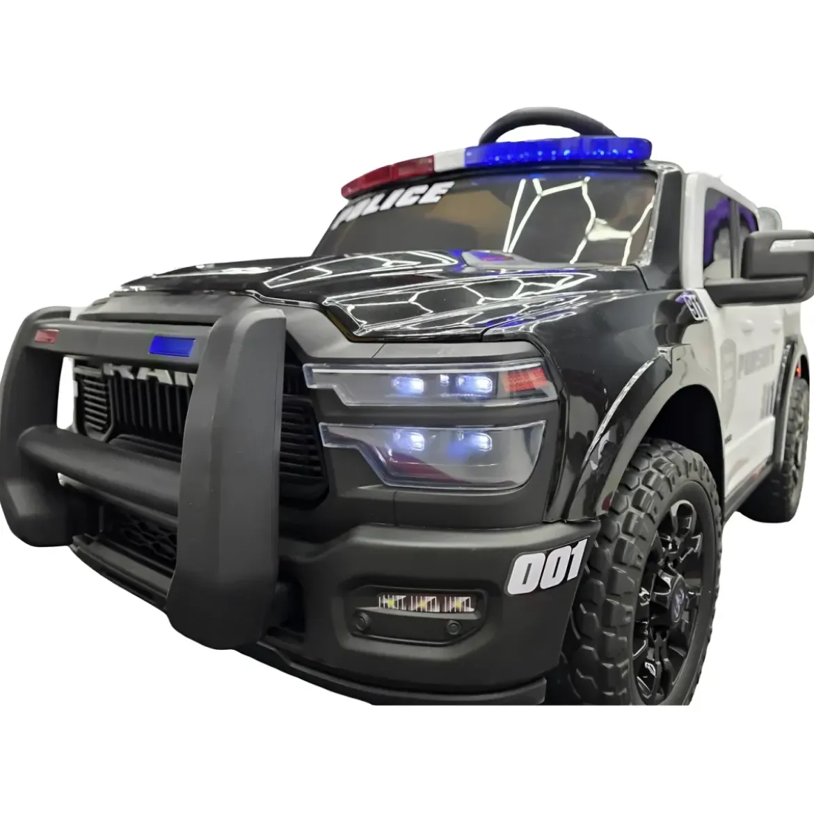 Auto Elettrica Bambini Dodge RAM Polizia 12V Nero Sirene Telecomando