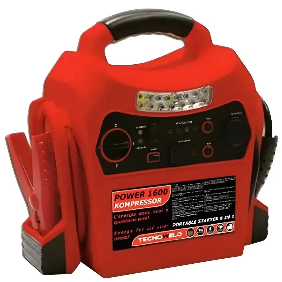 Avviatore Batterie Portatile 12V 1600A Compressore e Lampada