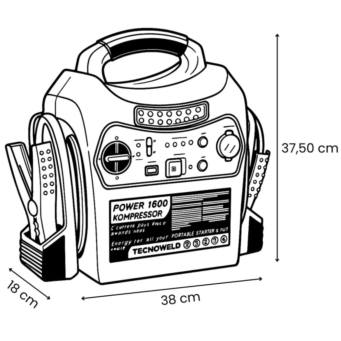 Avviatore Batterie Portatile 12V 1600A Compressore e Lampada