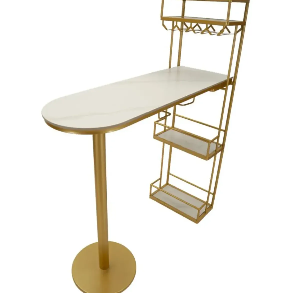 Bancone Bar Penisola Cucina Metallo Marmo Sintetico Bianco Oro Ripiani