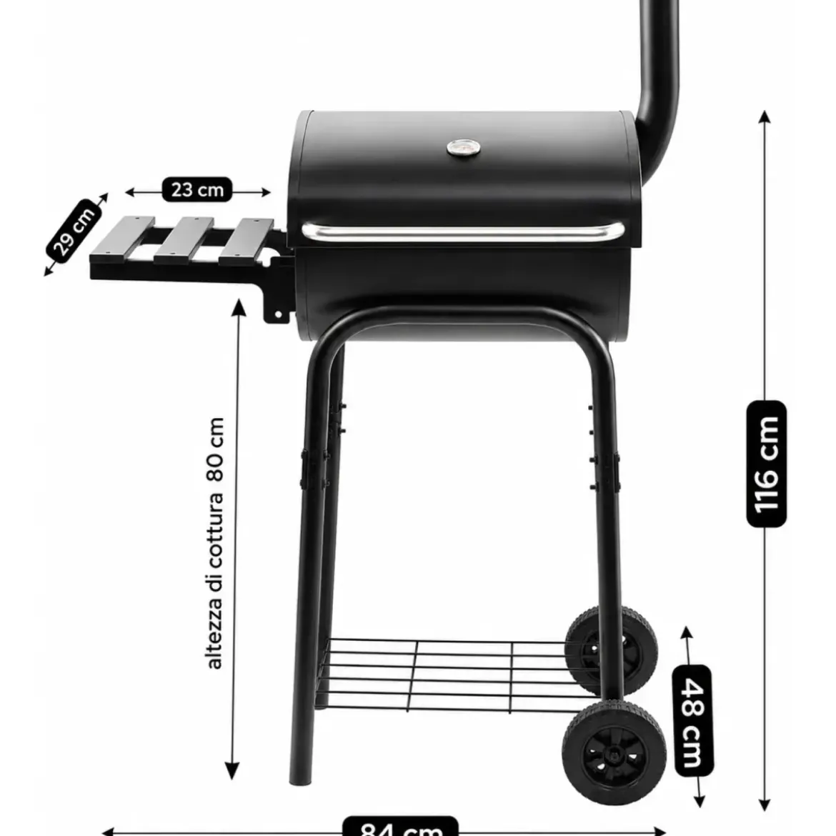 Barbecue a Carbone con Affumicatore e Griglia Inox con Coperchio