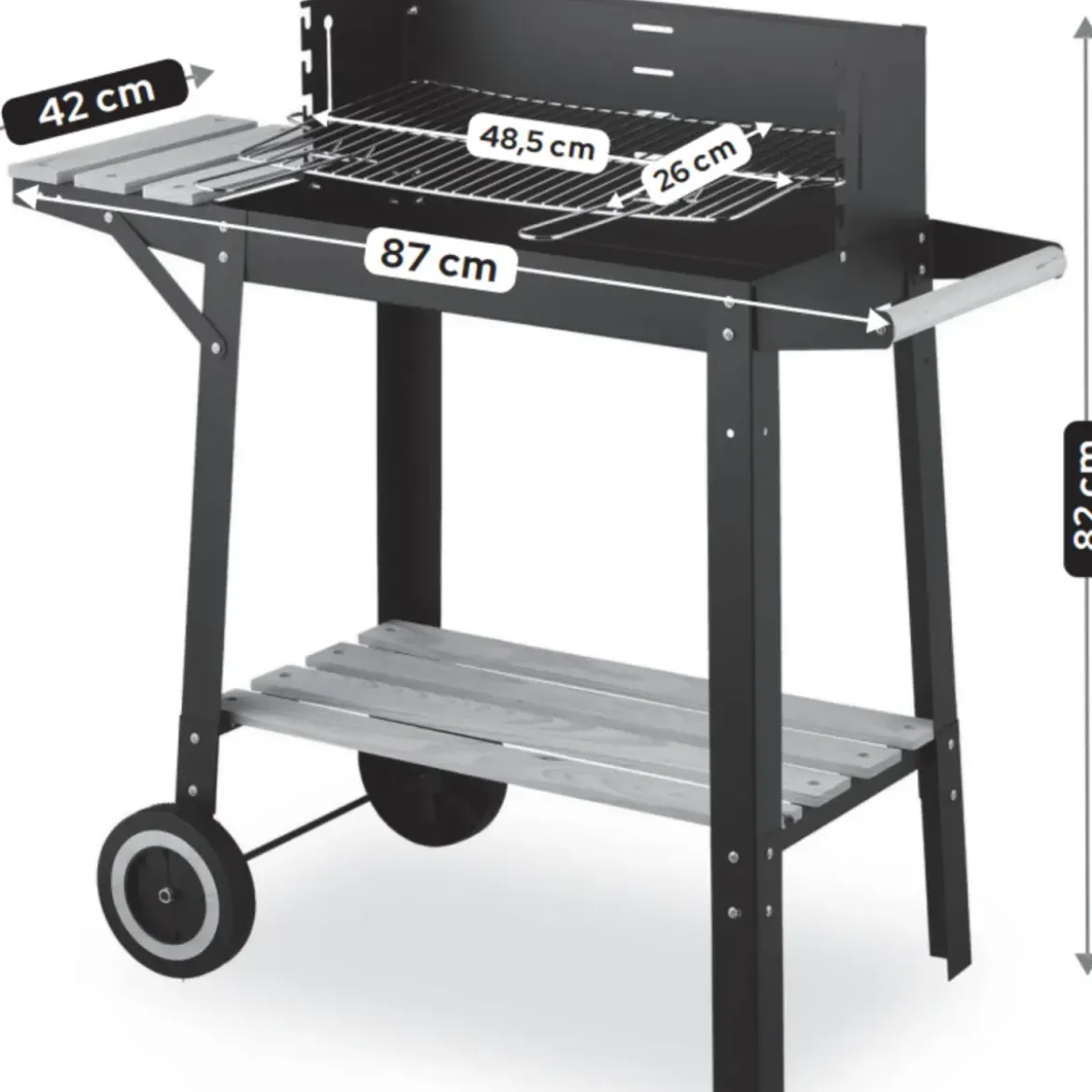 Barbecue a Carbonella con Griglia Inox Regolabile e Ripiani in Legno