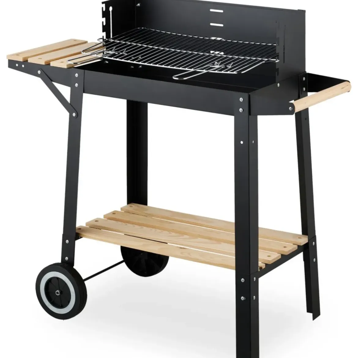 Barbecue a Carbonella con Griglia Inox Regolabile e Ripiani in Legno
