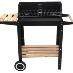 Barbecue a Carbonella con Griglia Inox Regolabile e Ripiani in Legno
