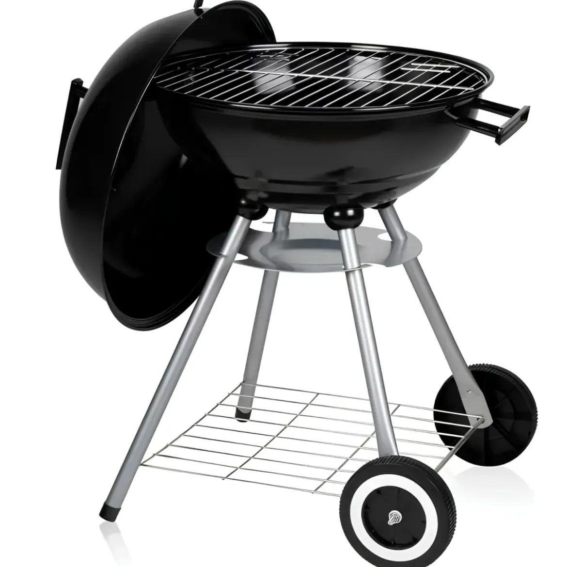 Barbecue a Carbonella Tondo con Coperchio Portatile Ripiano da Esterno