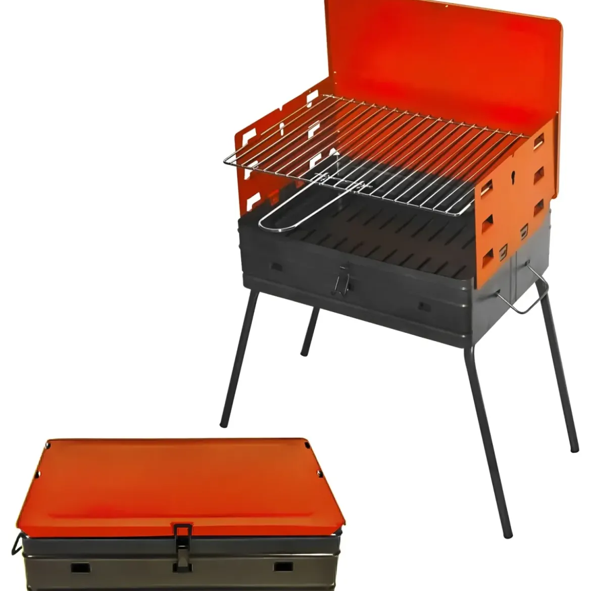 Barbecue a Carbonella Valigetta Rosso Griglia Regolabile Portatile