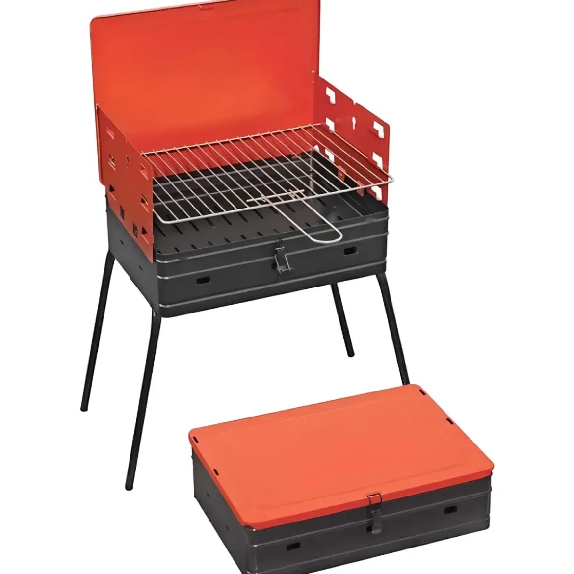 Barbecue a Carbonella Valigetta Rosso Griglia Regolabile Portatile