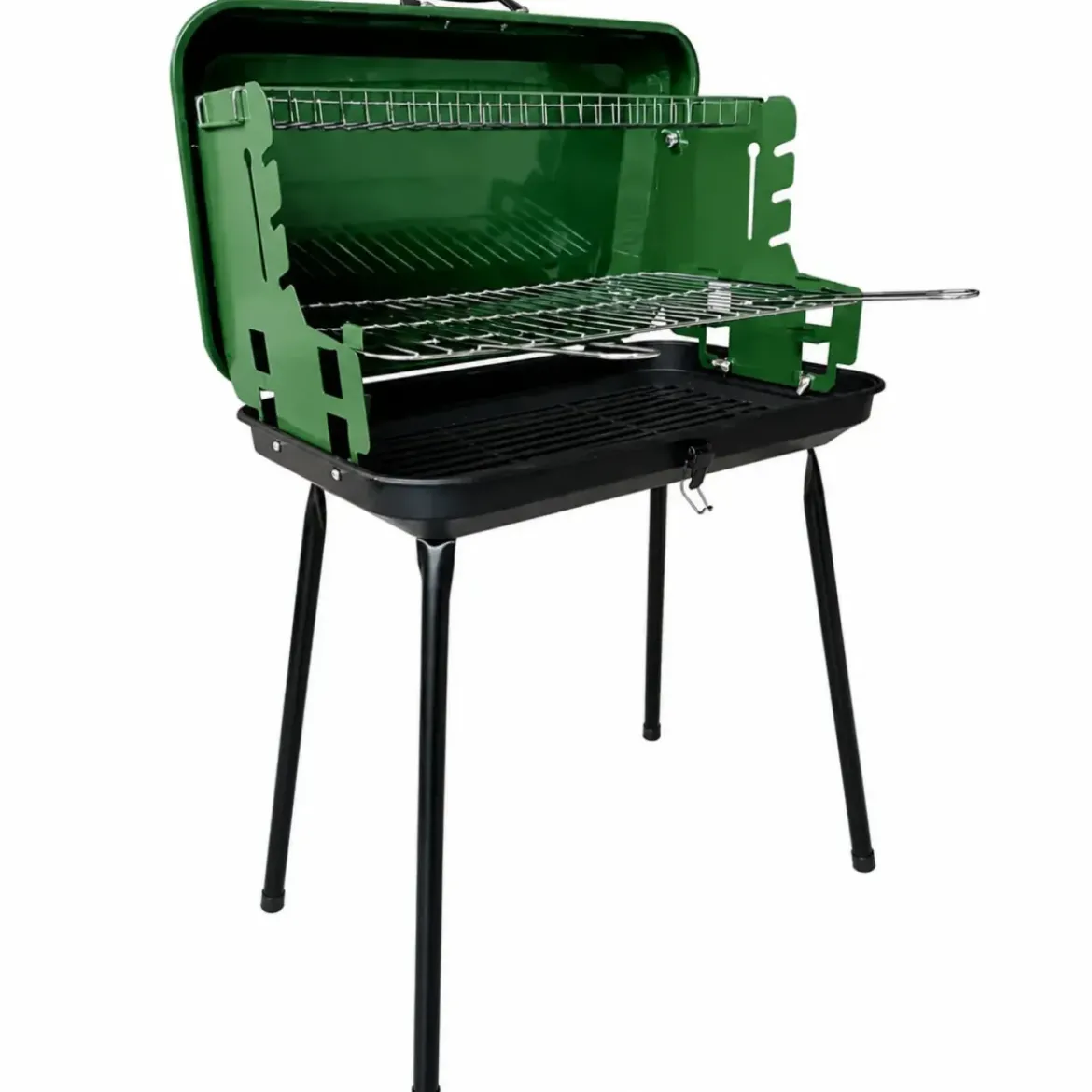 Barbecue a Carbonella Verde a Valigetta con Griglia Regolabile 49x30 cm