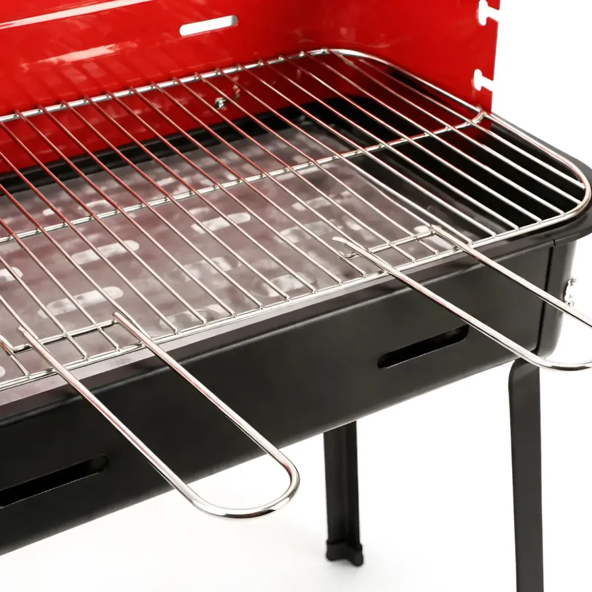 Barbecue a Carbonella 50x30x75 cm Griglia Regolabile Acciaio Rosso