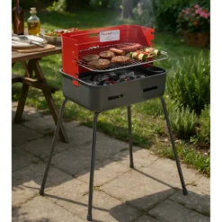 Barbecue a Carbonella 37x27x66 cm Griglia Regolabile Acciaio Rosso