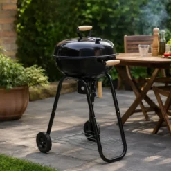 Barbecue a Carbone Rotondo con Griglia Inox Coperchio con Termometro