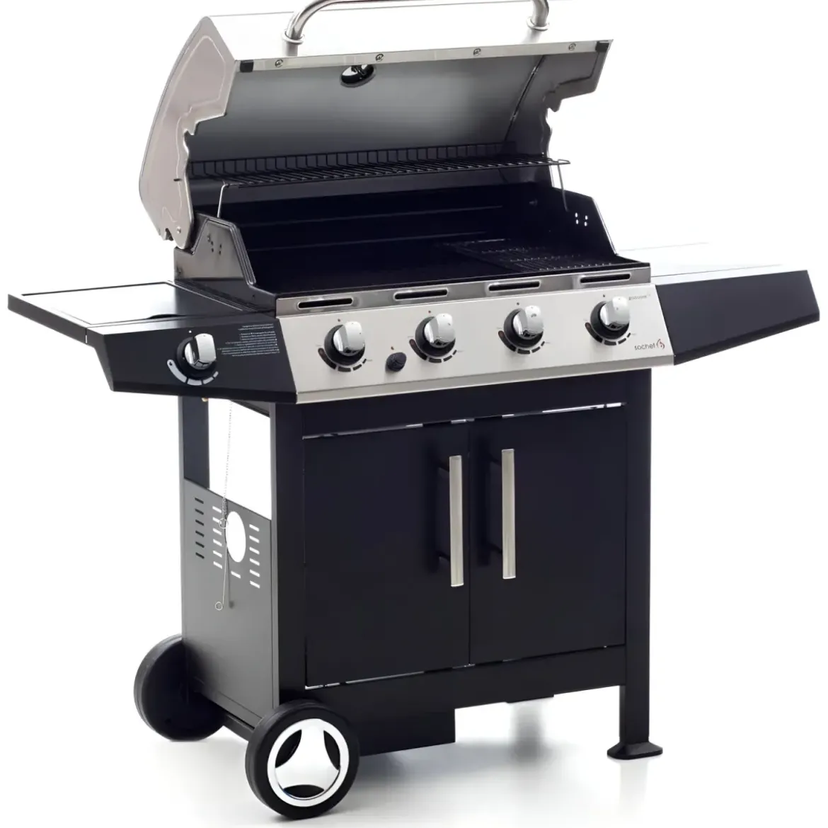 Barbecue a Gas con 4 bruciatori Inox e Fornello Laterale - Cottura Pietra Lavica