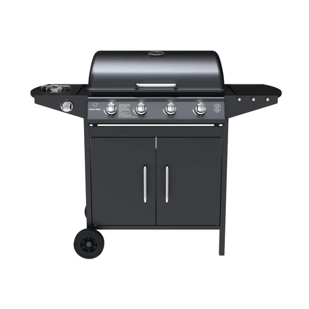 Barbecue a Gas da Esterno 122x53x97H cm 4+1 Fuochi Nero con Termometro