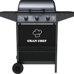 Barbecue a Gas da Esterno 107x55x95,5H cm a 3 Fuochi Acciaio Nero