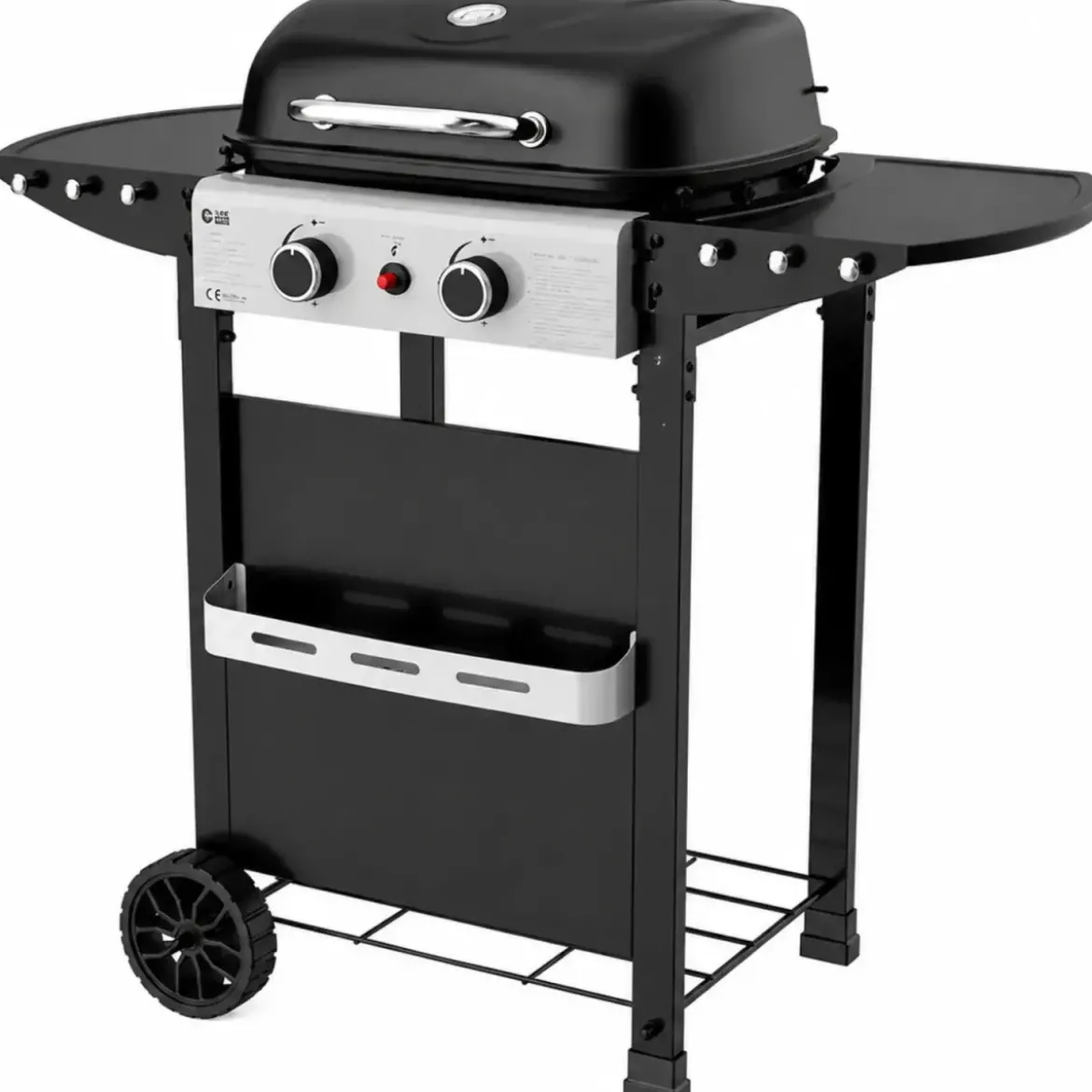 Barbecue a Gas 2 Fuochi 5 kW Griglia in Ghisa Smaltata Scaldavivande